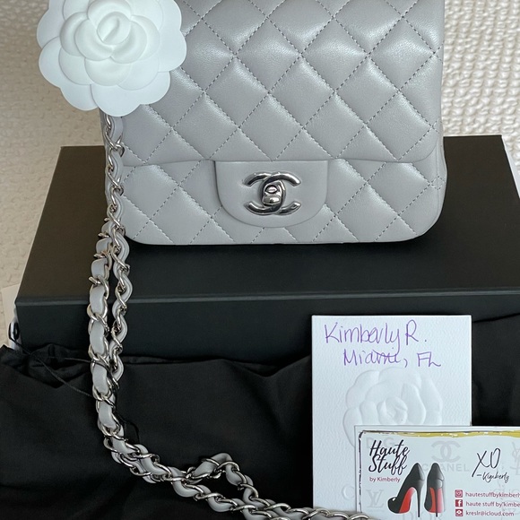 NEW 21B Chanel Grey Classic Mini Square SHW Lamb - Picture 8 of 14